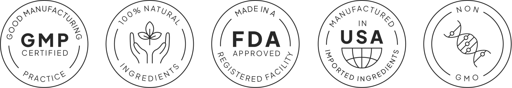 GMP Certified, 100% Natural, FDA Registered, Made in USA, Non-GMO Menovelle Trust Badges SEO